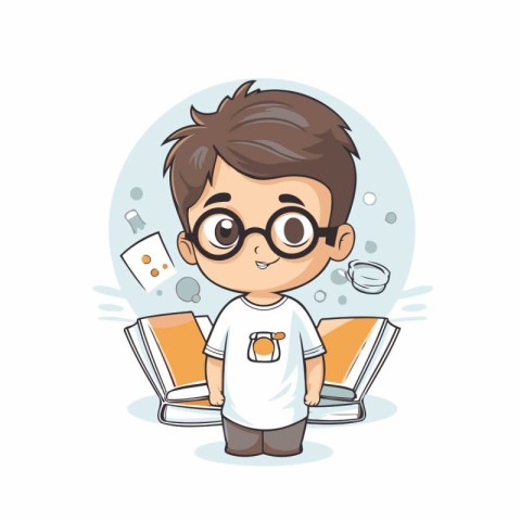 Cute boy reading a book. Vector illustration in cartoon style.