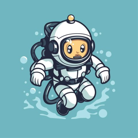 Astronaut flying in the water. Vector illustration of a cartoon