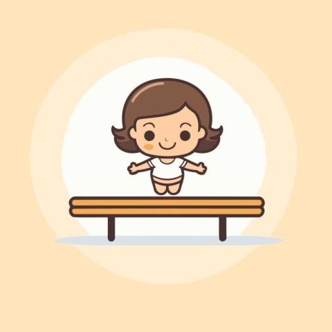 Little girl sitting on bench. Cartoon character design. Vector i