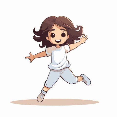 Cute little girl jumping and smiling. Vector illustration in car