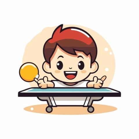 Boy Playing Table Tennis - Mascot Cartoon Character Illustration