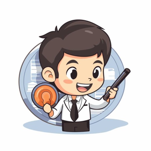 Businessman holding coin and magnifying glass cartoon vector ill