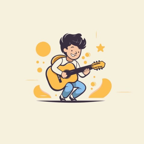 Vector illustration of a boy playing the guitar. Cute cartoon ch