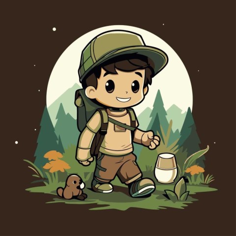 cute explorer boy in the forest illustration design. vector illu