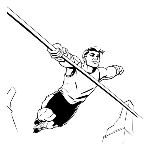 Mascot illustration of a man jumping over an obstacle. Black and