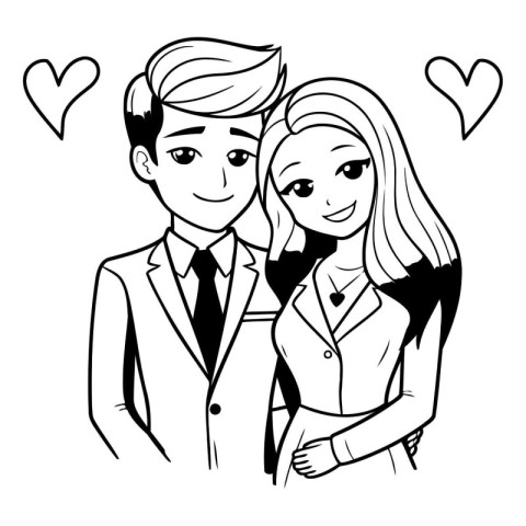 couple in love. black and white vector illustration graphic desi