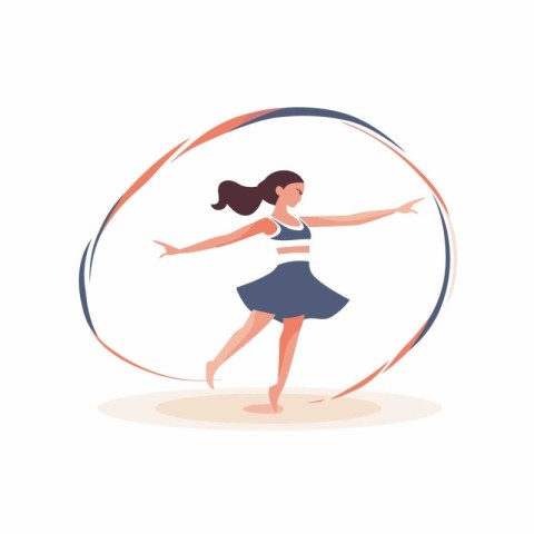 Beautiful girl dancing in a circle. Vector illustration in a fla