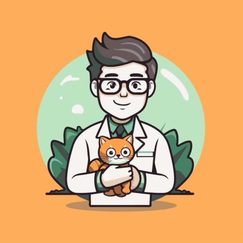 Veterinarian with a cat. Vector illustration in cartoon style.