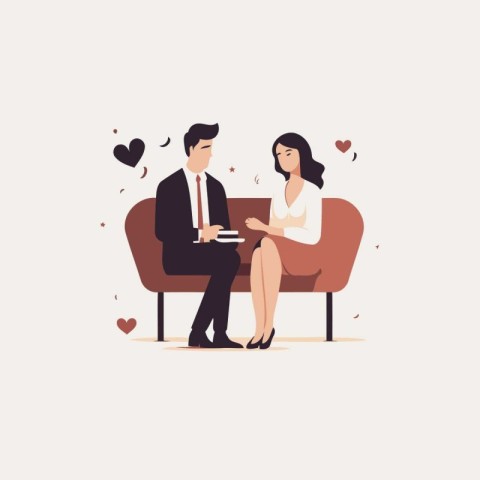 Man and woman sitting in armchair and talking. Couple in love. V