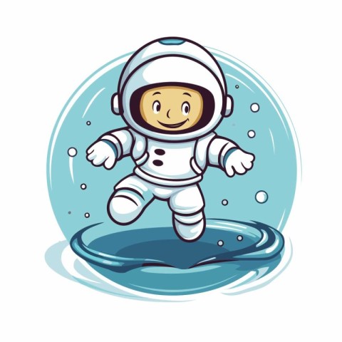 Cartoon astronaut flying in the water isolated on white backgrou