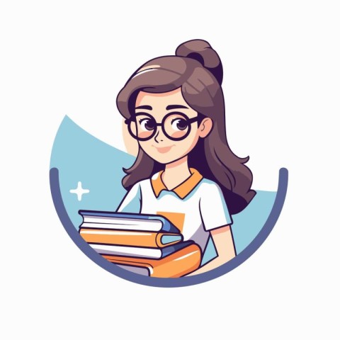 Girl with books. Vector illustration in cartoon style on white b