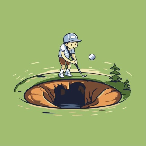 Golf player in a hole. Vector illustration of a golf player.