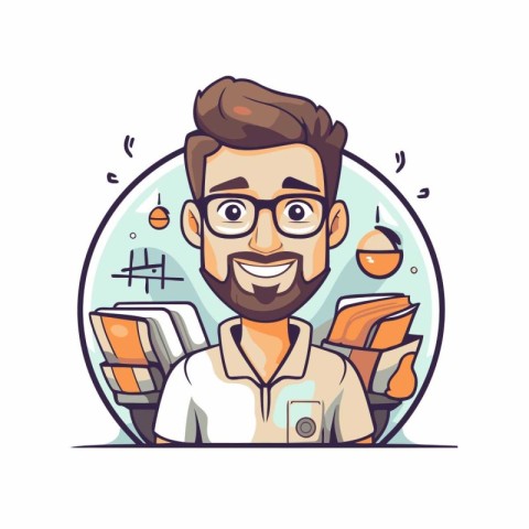 Vector illustration of a hipster man in glasses and a shirt.