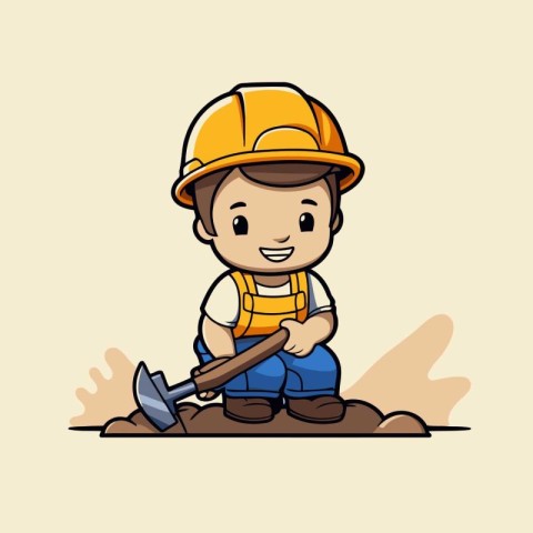 Cartoon construction worker with tools. Vector illustration. eps