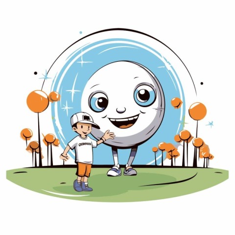 Happy boy and ball in the park cartoon vector illustration graph