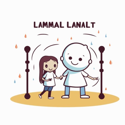 Lamal lancashtami greeting card with cartoon people vector illus