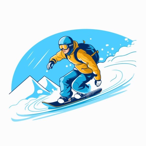 Snowboarder riding on snowboard. extreme sport vector illustrati