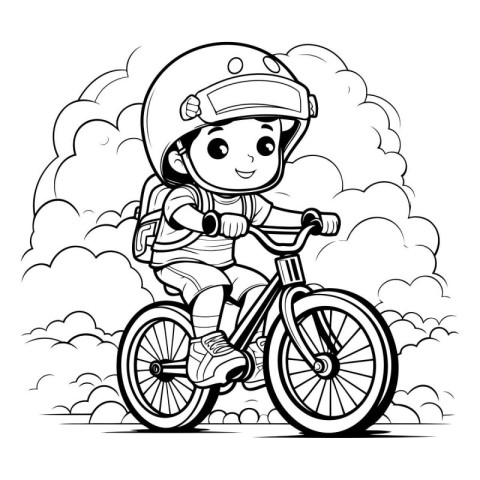 Coloring Page Outline Of a Kid Biker Riding a Bicycle