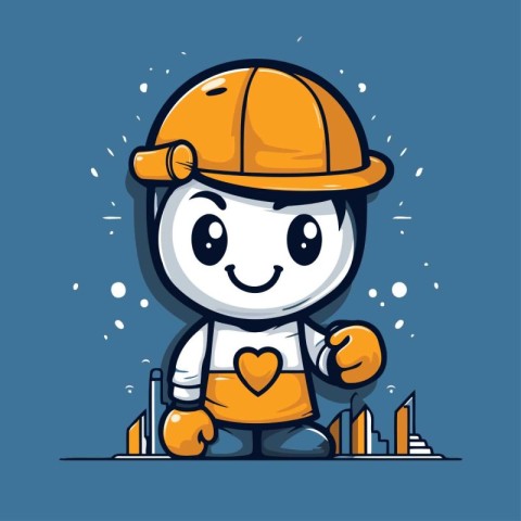 Illustration of a Cute Cartoon Worker Character Wearing a Hard H