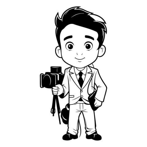 cute boy with camera photographic avatar cartoon character vecto