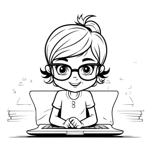 Vector illustration of a little girl in glasses sitting at a lap