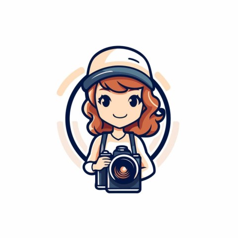 Cute girl photographer with camera. Vector illustration in carto