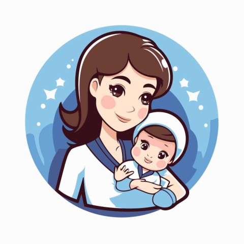 Mother with baby. Vector illustration in cartoon style on white