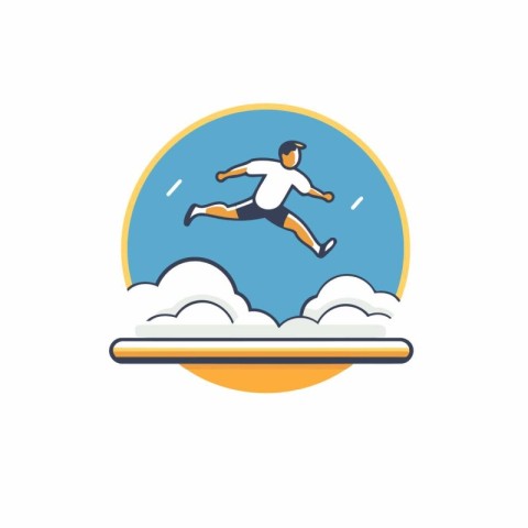 Running man on the clouds. Vector illustration in a flat style.