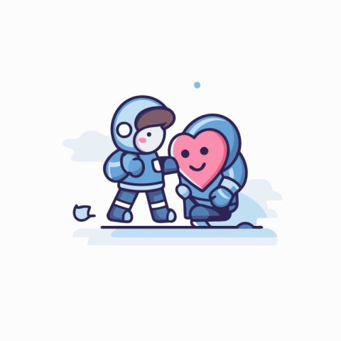 Cute astronaut couple in love. Valentines day vector illustratio