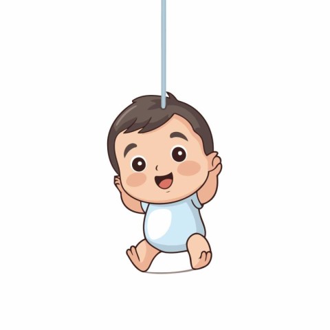 cute little baby boy hanging on rope vector illustration eps 10