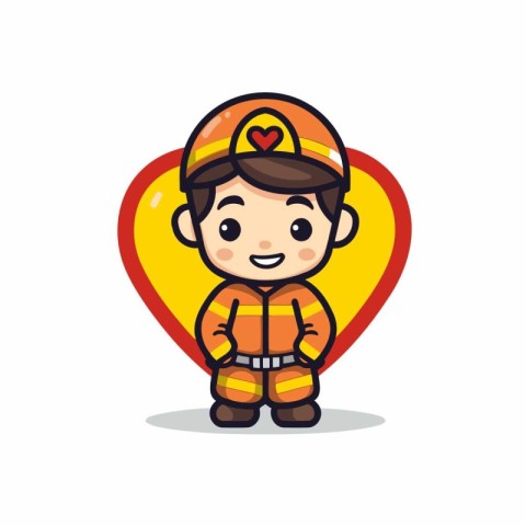 Fireman character design. Cute fireman mascot vector illustratio