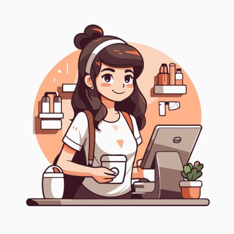 Beauty salon. Vector illustration in cartoon style. Girl with a