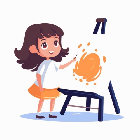 Little girl painting a picture. Vector illustration in a flat st