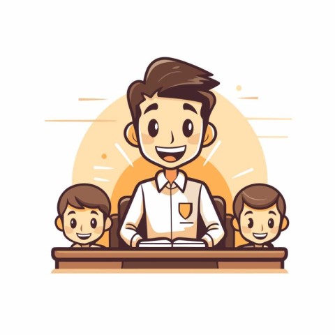 Teacher and students in classroom. Vector illustration in cartoo