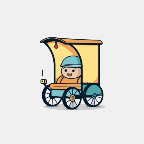 Cute boy riding a carriage. Vector illustration in cartoon style