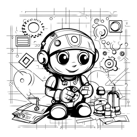 Coloring book for children: astronaut in space suit and helmet.