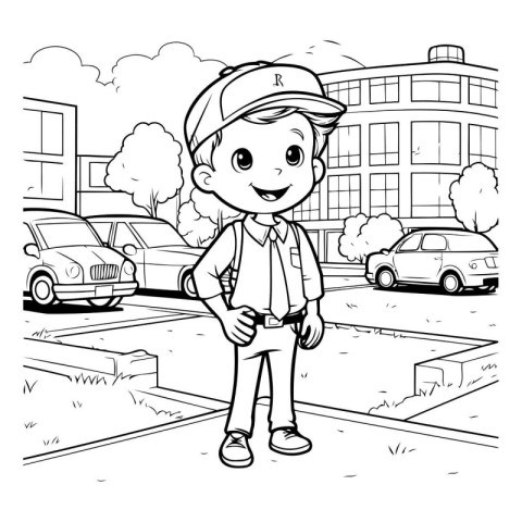 Black and White Cartoon Illustration of Kid Boy Carrying a Car i