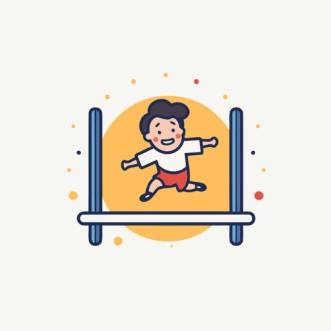 Cute boy jumping on a trampoline. Vector illustration.