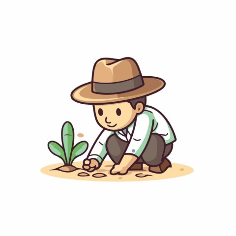 Illustration of a farmer working in the field. Vector illustrati