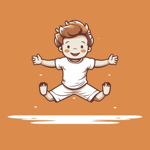 Cute little boy jumping vector illustration. Cartoon happy kid j