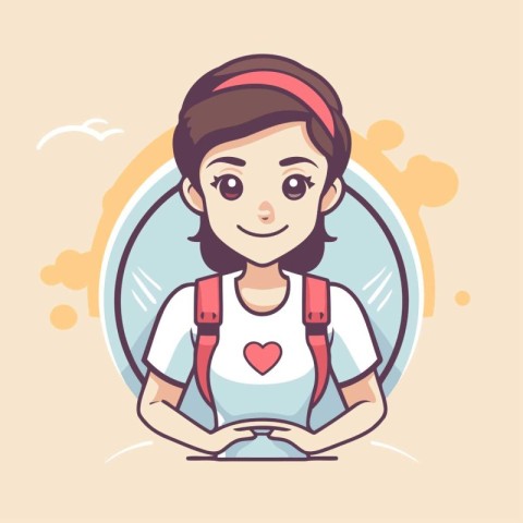 Cute little girl with smartphone. Vector illustration in cartoon