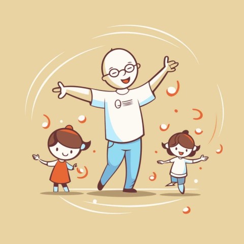 Grandfather and grandchildren vector illustration. Grandfather a