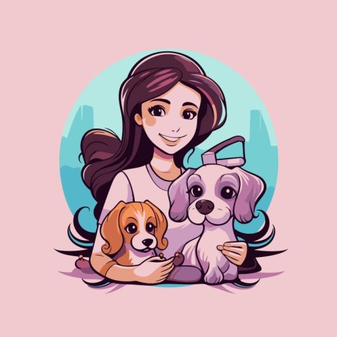 Girl with dog cartoon icon vector illustration graphic design ve