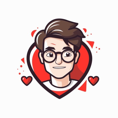 Vector illustration of a man with glasses in the form of a heart