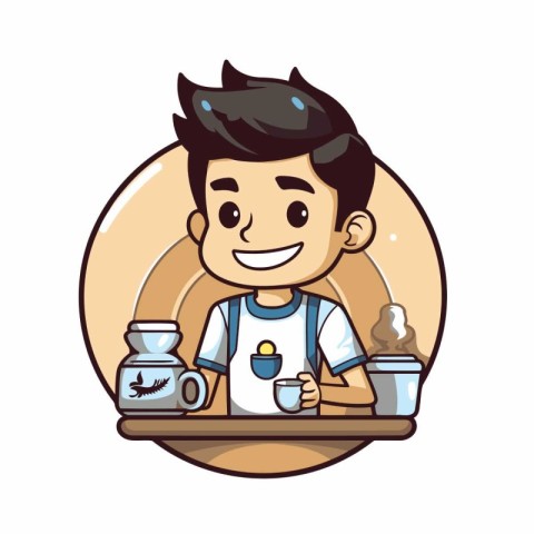 Coffee shop boy character vector illustration design. Coffee sho