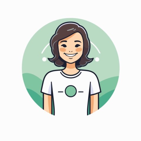 Smiling girl in white t-shirt. Flat design style vector illustra