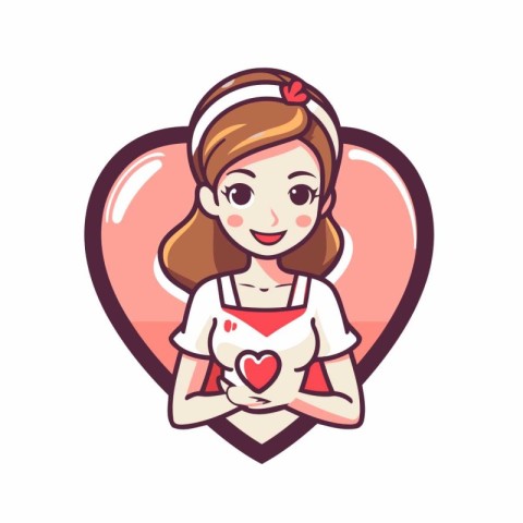 Cute nurse in heart shape. Vector illustration in cartoon style.