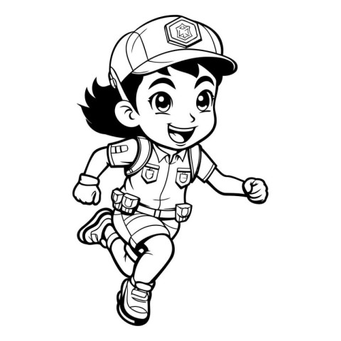 Illustration of a Kid Boy Running and Smiling with a Police Unif