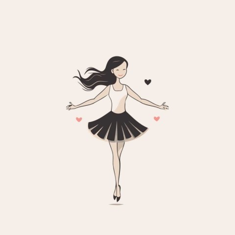 Beautiful ballerina girl in a black tutu. Vector illustration.