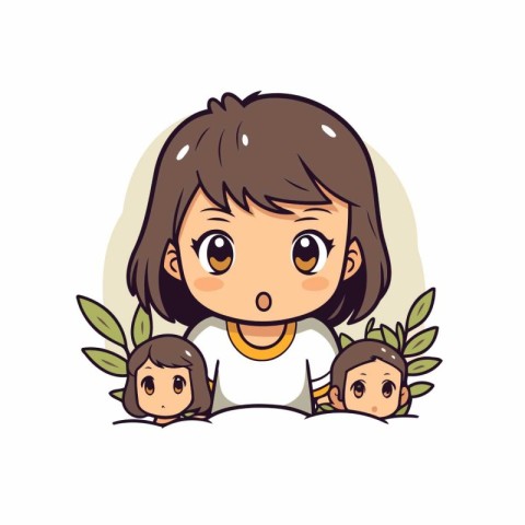 Cute little girl with her family. Vector illustration on white b